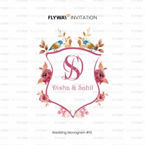 Floral Wedding Monogram with Shield Frame, Initial D, Birds, and Roses for Disha & Sahil