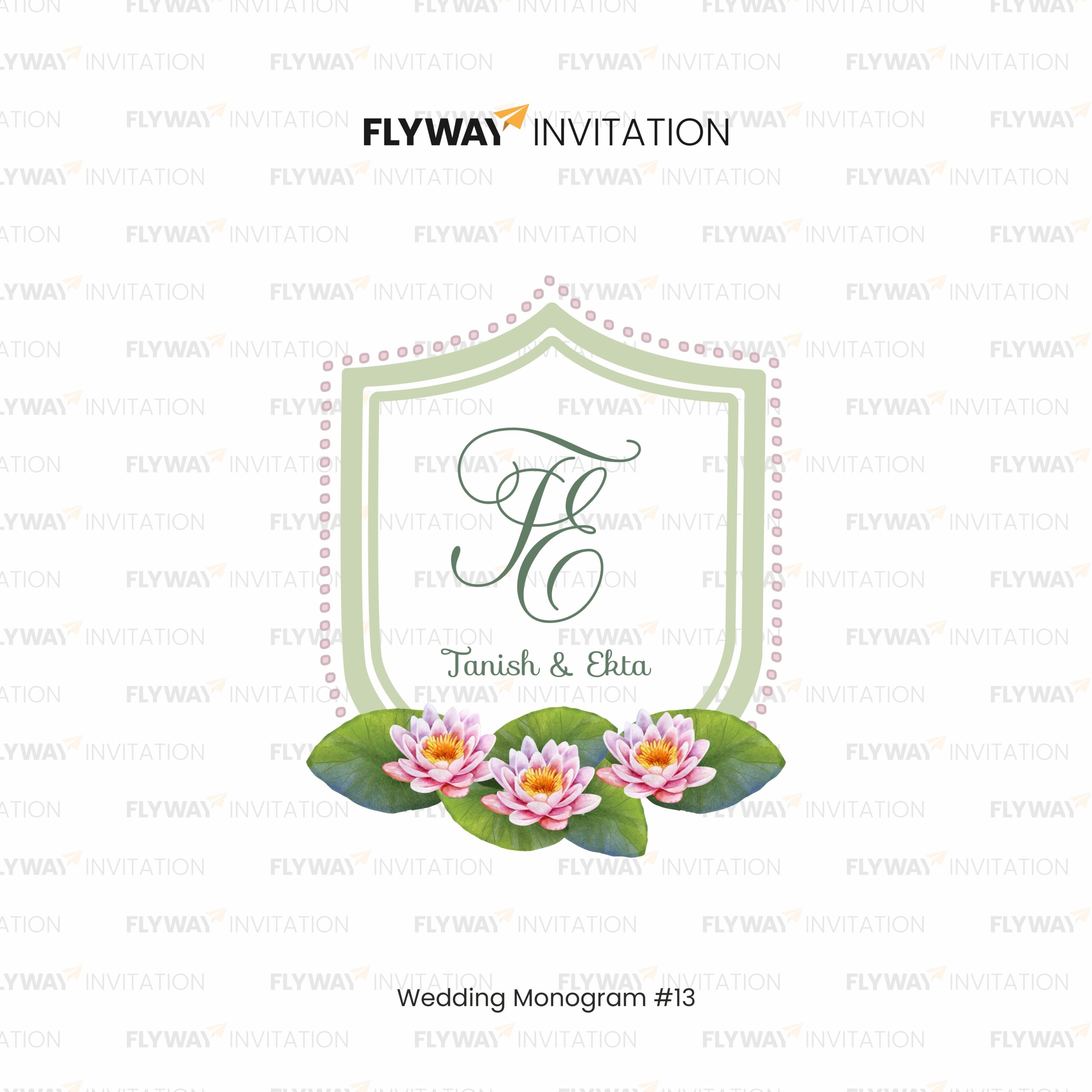 Wedding Monogram for Tanish & Ekta with Pastel Shield and Pink Lotus Flowers