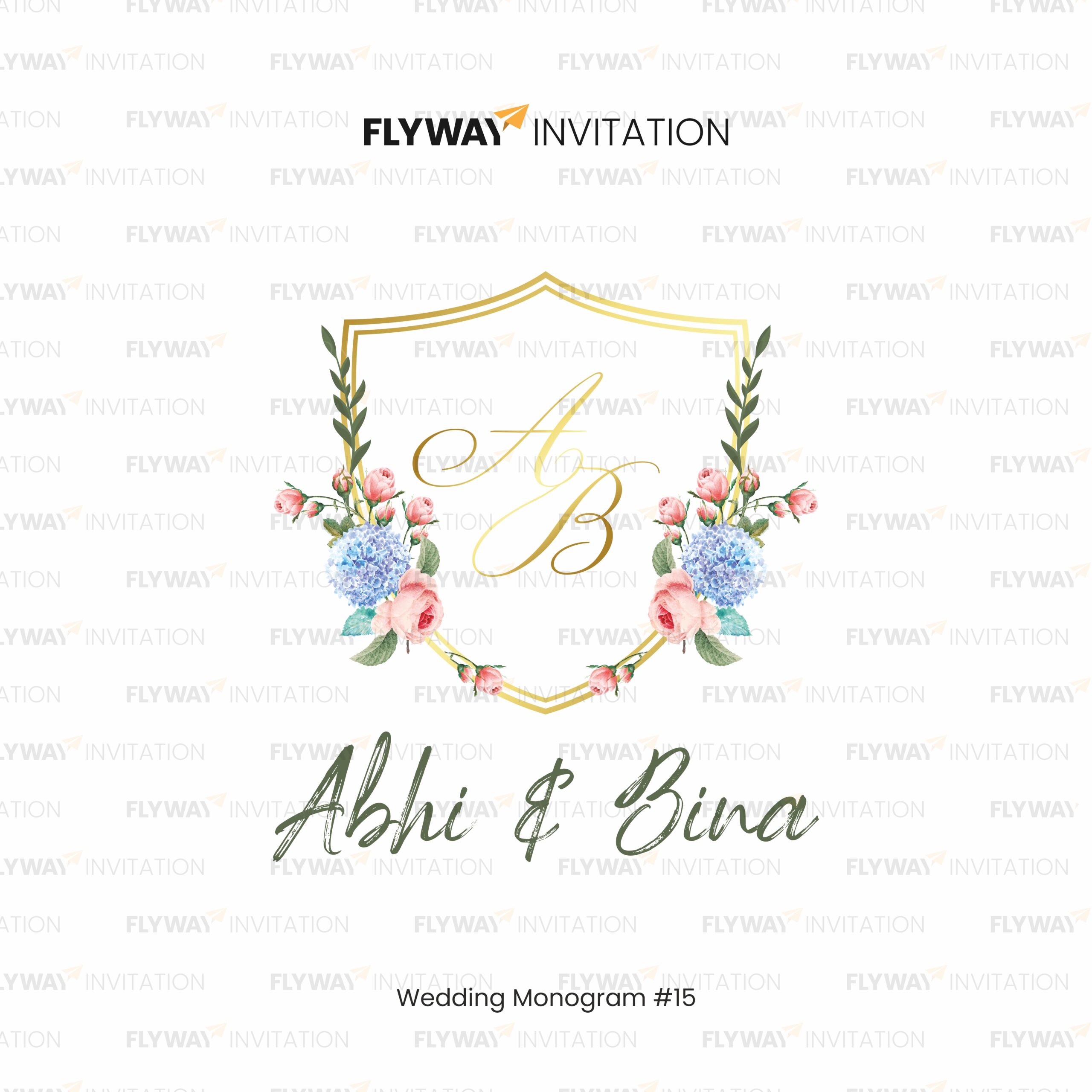 Elegant Wedding Logo featuring gold initials framed in floral accents – perfect for modern and traditional wedding invitations.