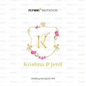 Gold Floral Wedding Monogram with Couple Initials and Pink Flowers – Elegant Logo Design for Invitations