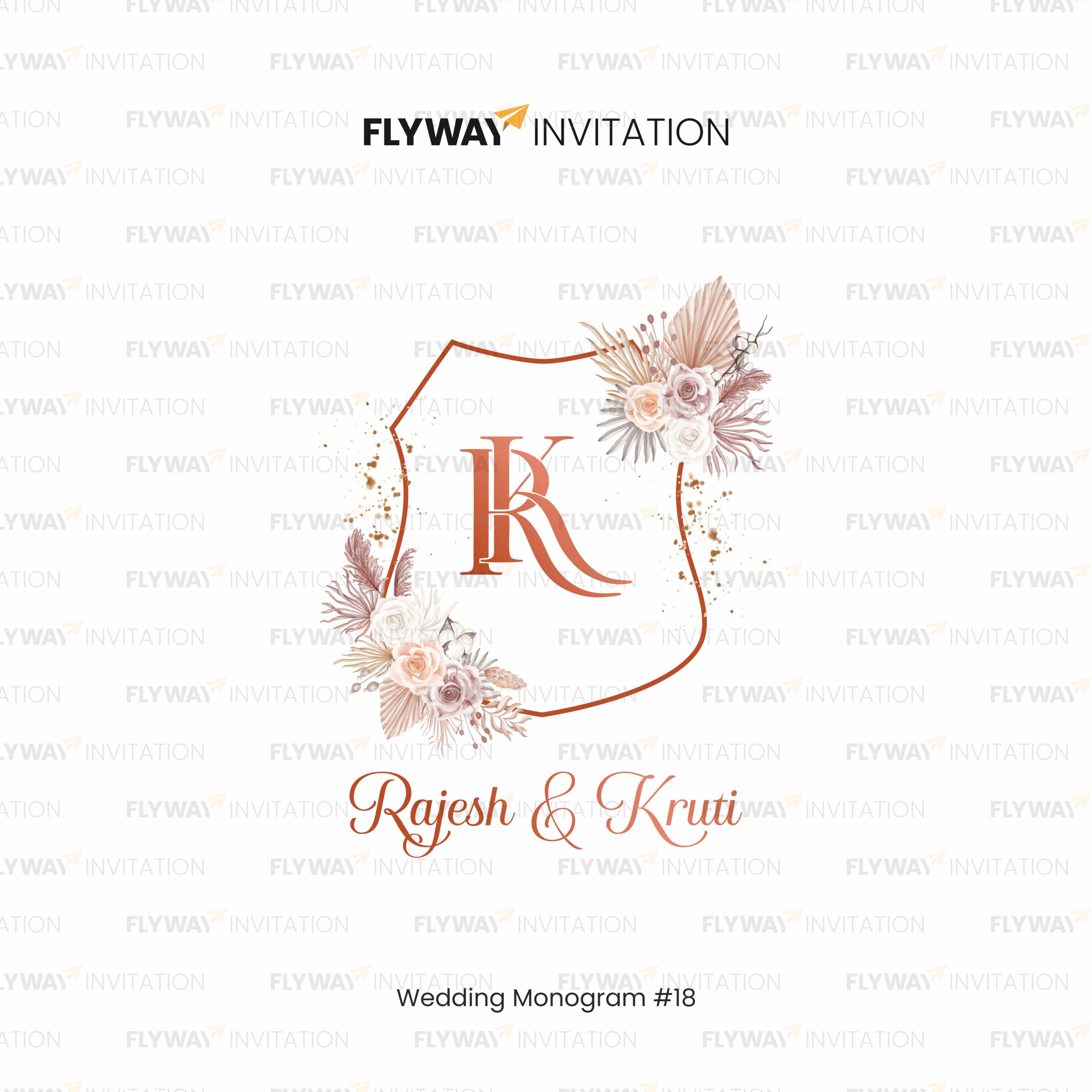Royal Wedding Monogram with Mughal Arch and Peacock Feather Design Featuring Couple Initials