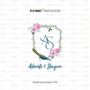 Elegant Peacock Wedding Monogram with Floral Elements and Couple Initials – Digital Logo for Invitations