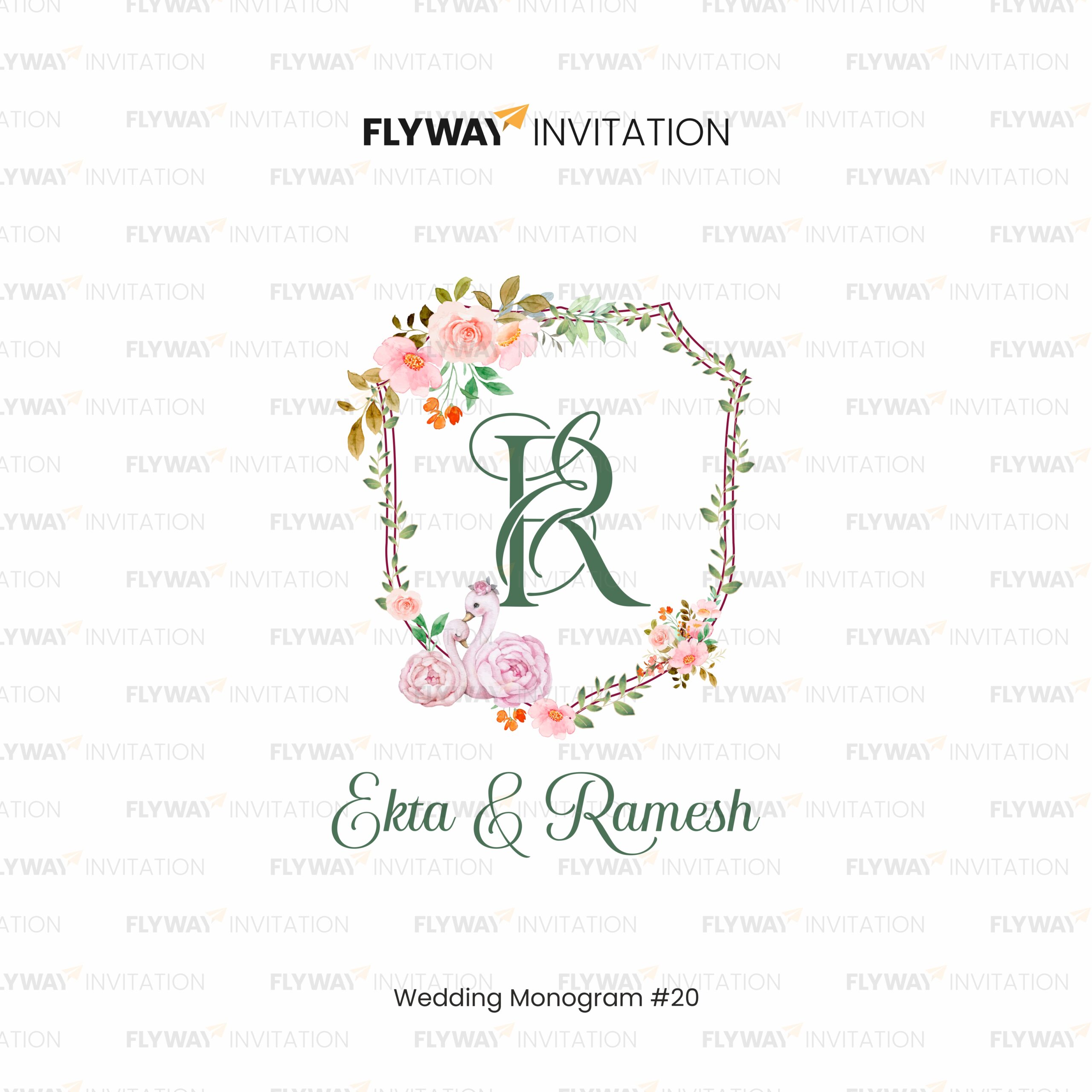 Floral wedding monogram with swans Illustration for Wedding