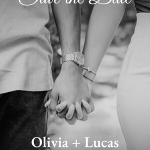 Elegant Save the Date card with Olivia and Lucas holding hands in black and white