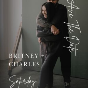 Romantic modern Save the Date card with couple hugging in cozy indoor setting.