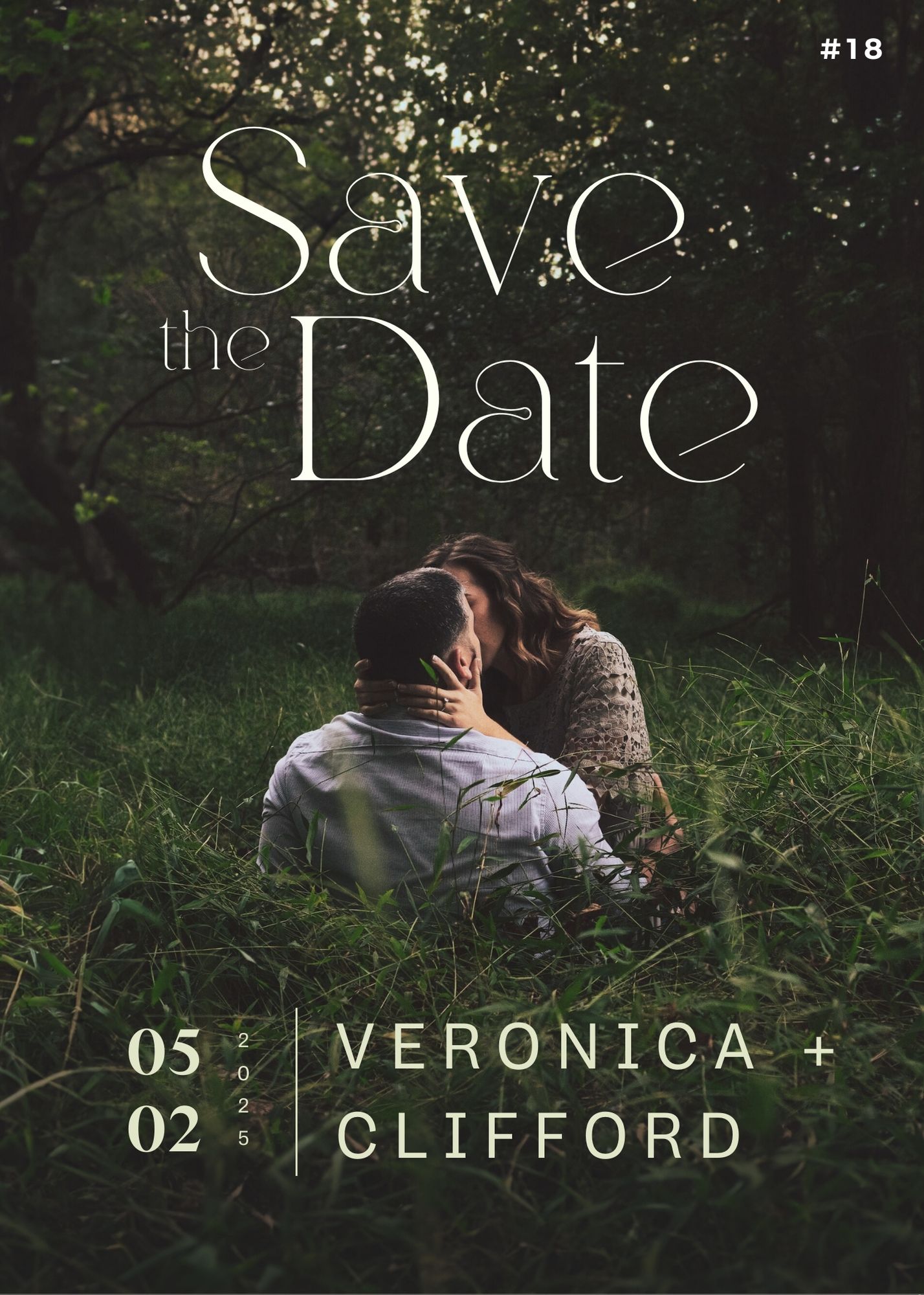Veronica and Clifford Save the Date invitation in romantic forest theme