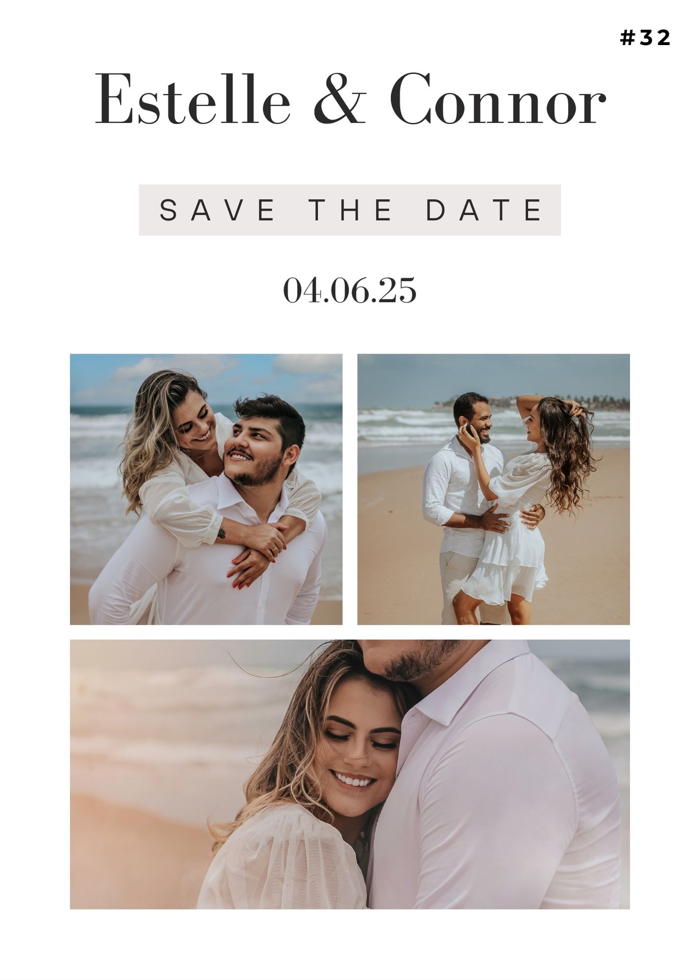 Modern beach Save the Date digital invite with couple Estelle & Connor