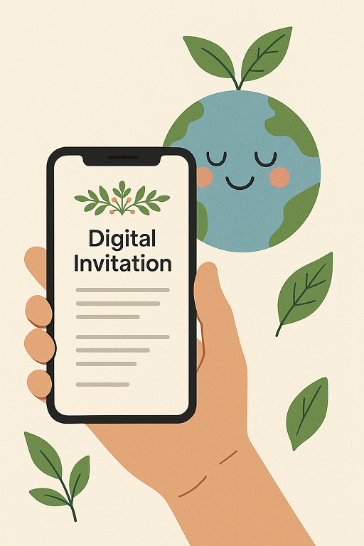 Mobile digital invitation with Earth and leaves symbolizing eco-friendly, paperless event planning