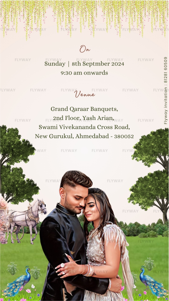 Engagement date and venue announcement on gazebo background