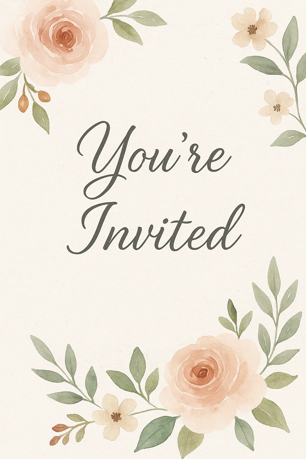 Floral digital invitation with watercolor roses and greenery